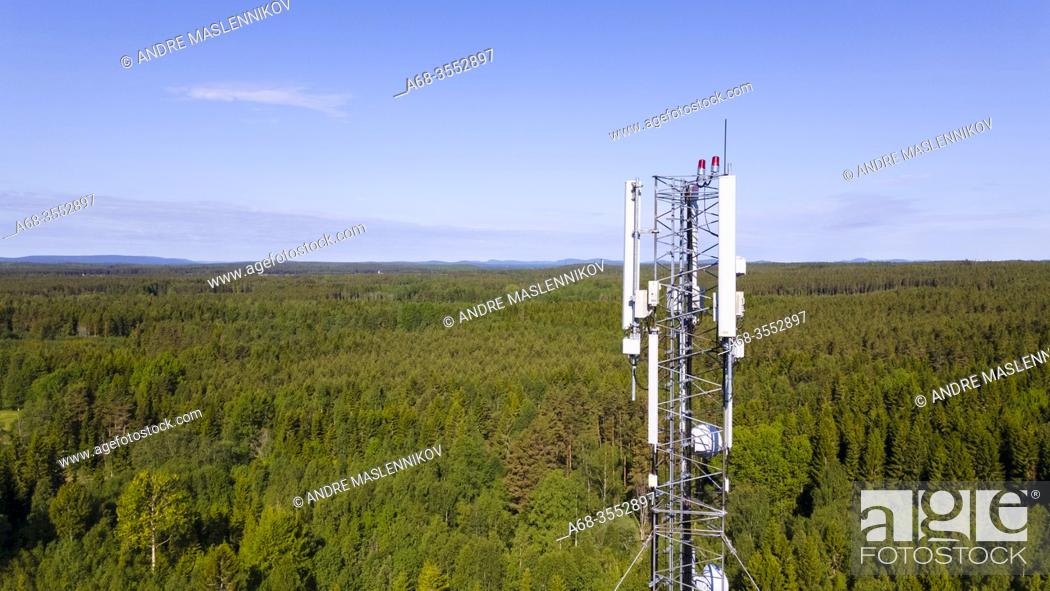 Stock Photo: Mobile mast for eg 4G in Sandarna, Hälsingland, Sweden.