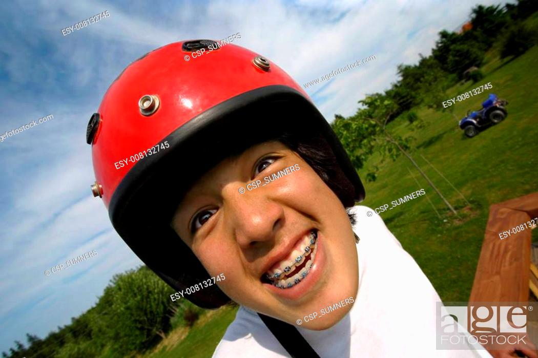 Stock Photo: Excited helmet boy.