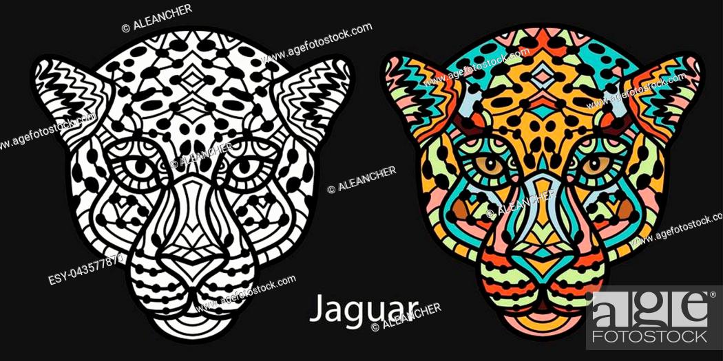 Monochrome hand-drawn ink drawing. Painted Jaguar with tribal pattern,  Stock Vector, Vector And Low Budget Royalty Free Image. Pic. ESY-043577870  | agefotostock