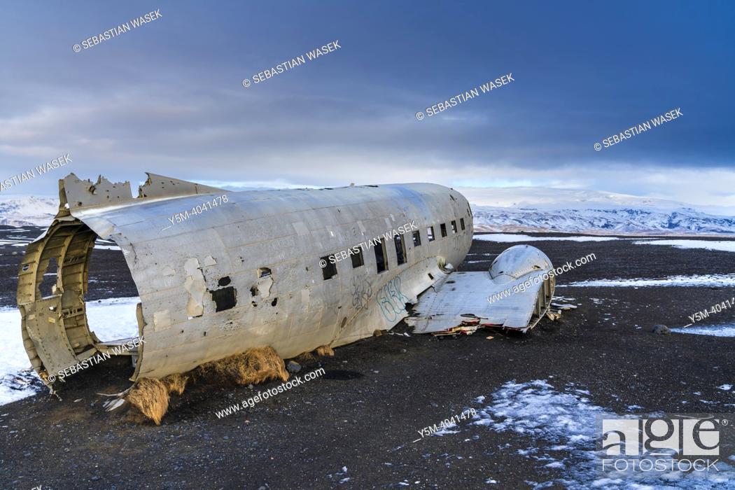 Stock Photo: Solheimasandur Plane Wreck Sajid D'costa, Southern Region, Iceland, Europe.