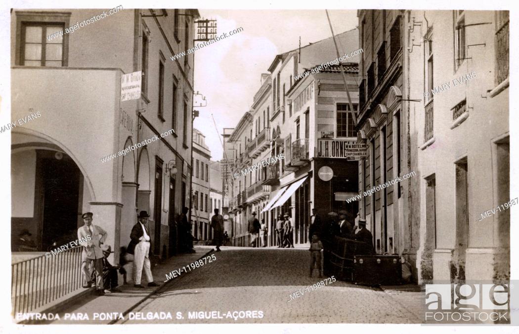 Stock Photo: Street scene, entrance to the city of Ponta Delgada, Sao Miguel Island, Azores, Atlantic Ocean.
