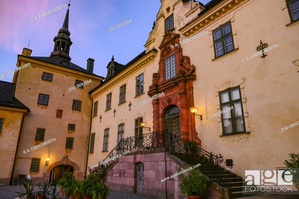 Stock Photo: Tyreso, Sweden The facade of the Tyreso Palace grounds at sunset, built in 1636.