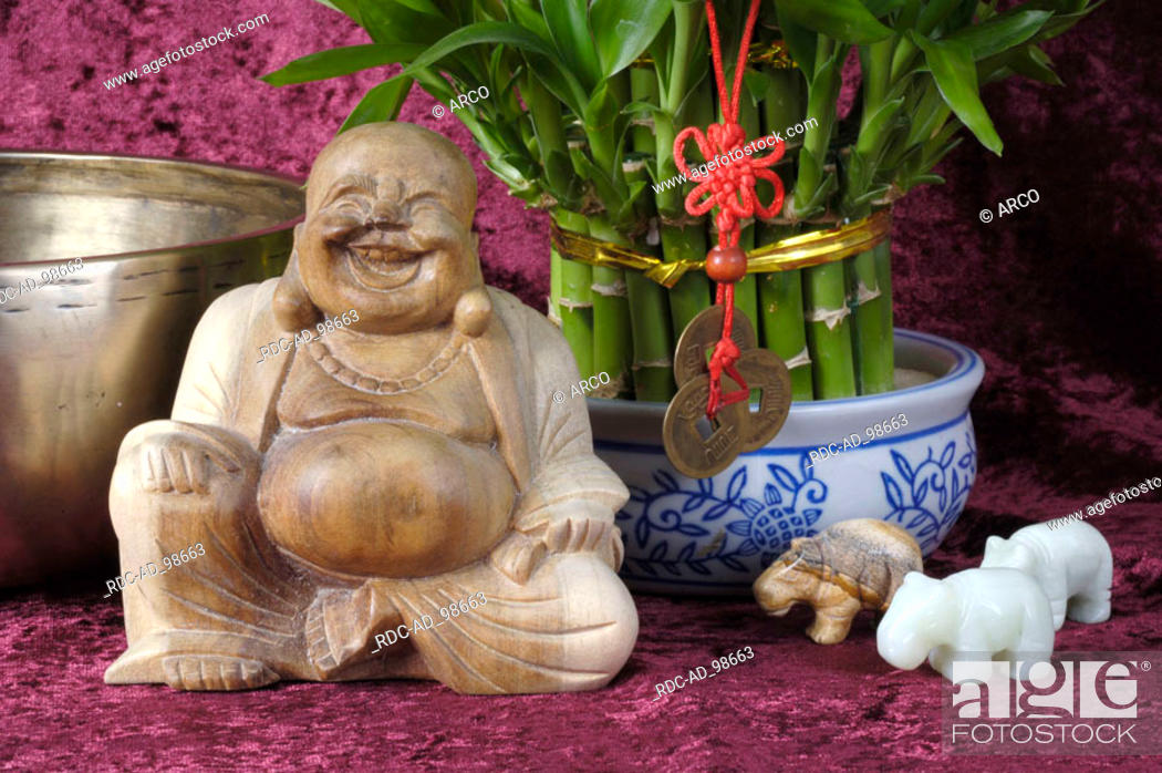 Figure of Laughing Buddha and Lucky Bamboo, Stock Photo, Picture And Rights  Managed Image. Pic. RDC-AD_98663 | agefotostock
