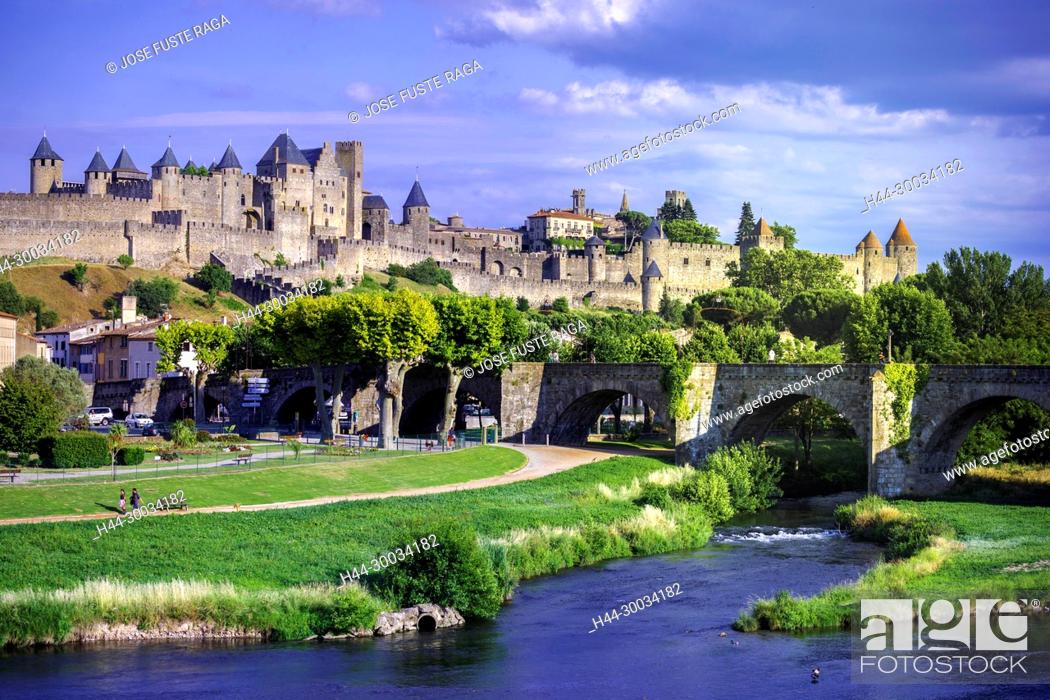Stock Photo: France, Aude region, Carcassonne city, la cite, medieval fortress, W.H.,.