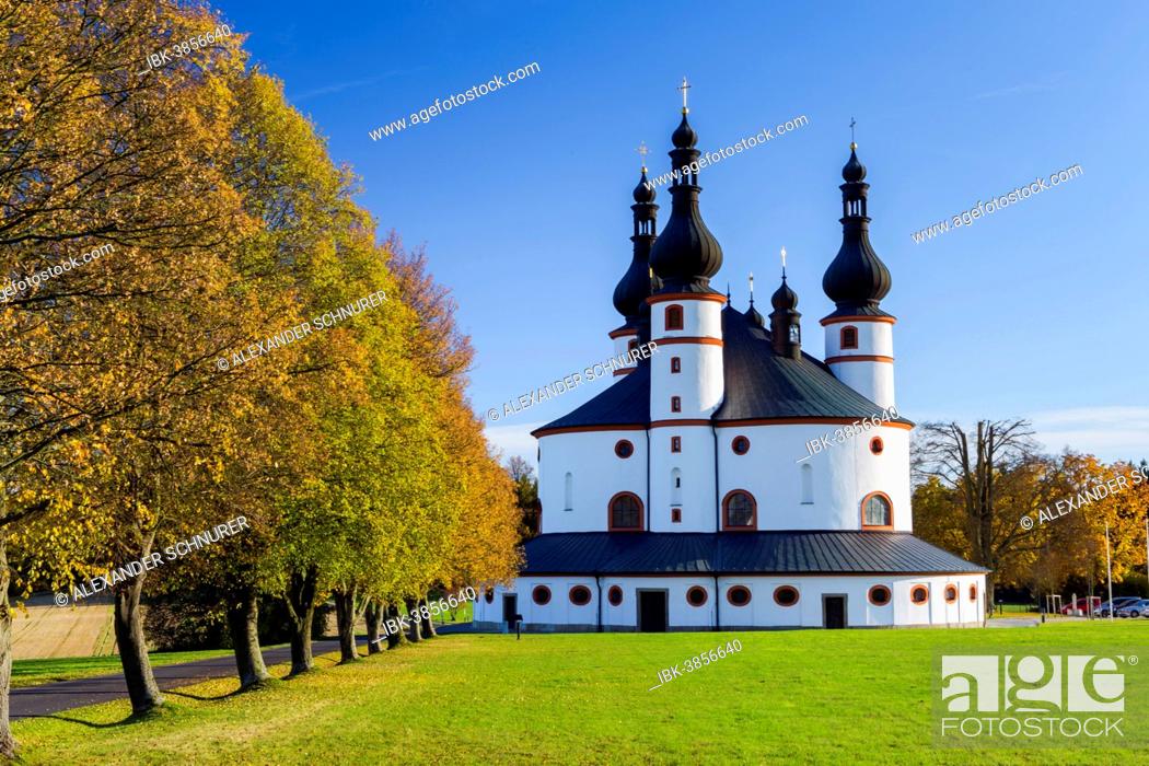 Stock Photo: Trinity Church of Kappl, autumn trees, near Waldsassen, Bavaria, Germany.