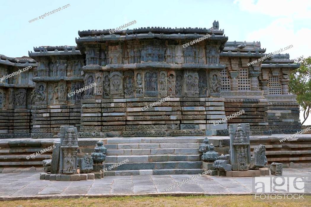Stock Photo: Kedareshwara Temple, Halebid, Karnataka, India View from the South.