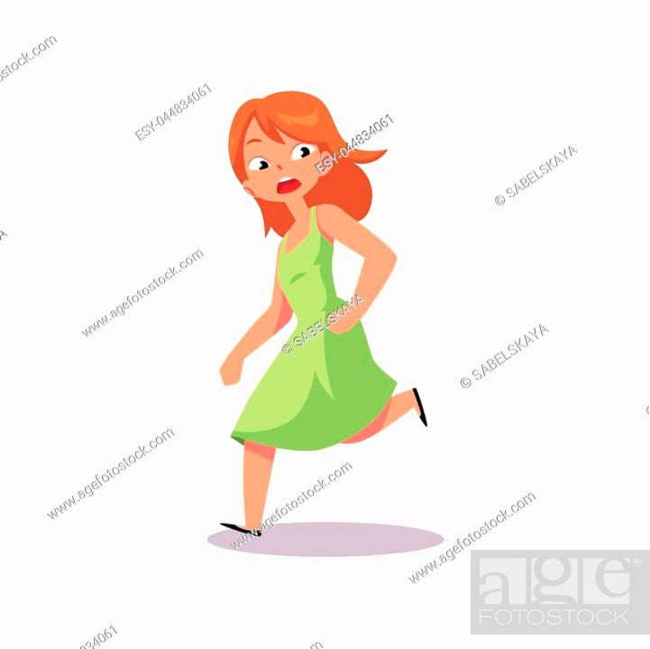 Vector flat frightened teenage girl in green dress running away, Stock  Vector, Vector And Low Budget Royalty Free Image. Pic. ESY-044834061 |  agefotostock