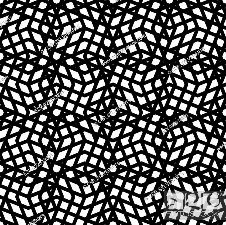 Stock Photo: Geometric messy lined seamless pattern, monochrome vector endless background. Decorative expressive motif texture.