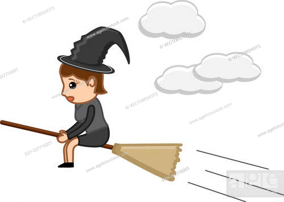 Drawing Art of Cartoon Halloween Witch Girl Flying on Broom in Sky Vector  Illustration, Stock Vector, Vector And Low Budget Royalty Free Image. Pic.  ESY-037710201 | agefotostock