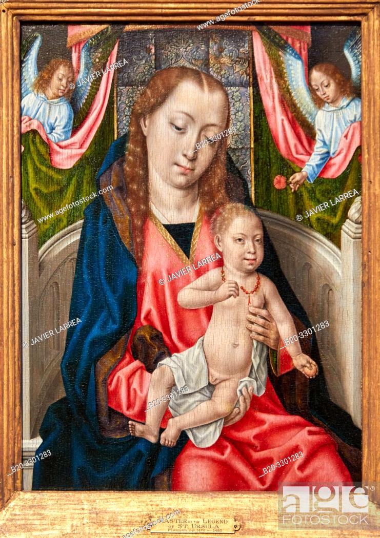 Stock Photo: "The Virgin and Child with Two Angels", 1480, Master of the Saint Ursula Legend, Thyssen Bornemisza Museum, Madrid, Spain, Europe.