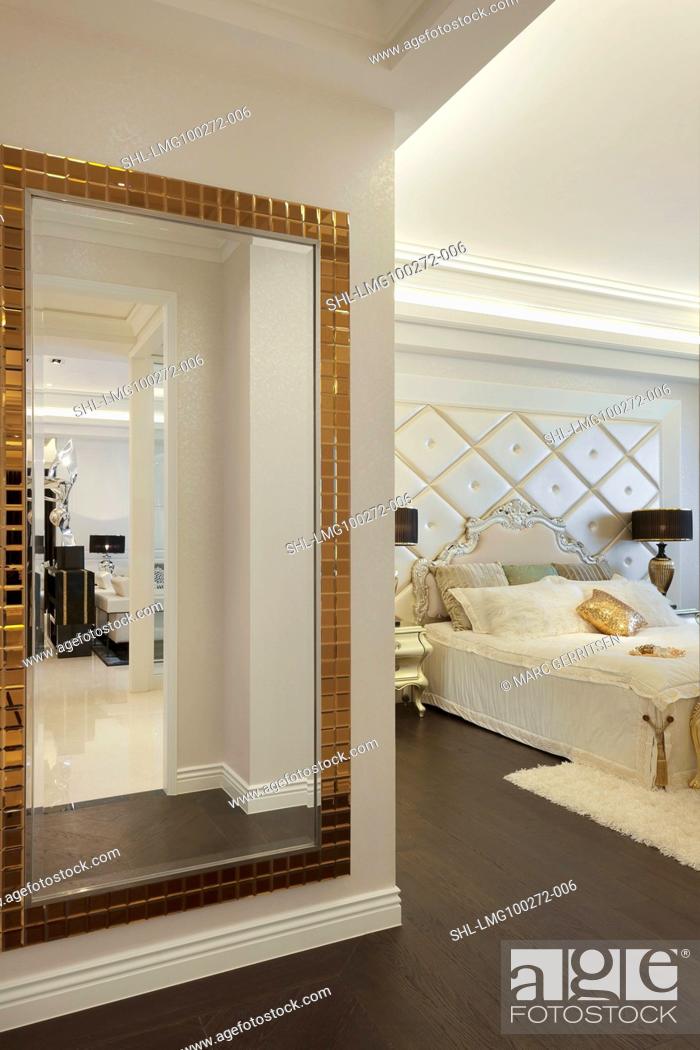 Large Mirror In Elegant Master Bedroom, Master Bedroom Ceiling Mirror