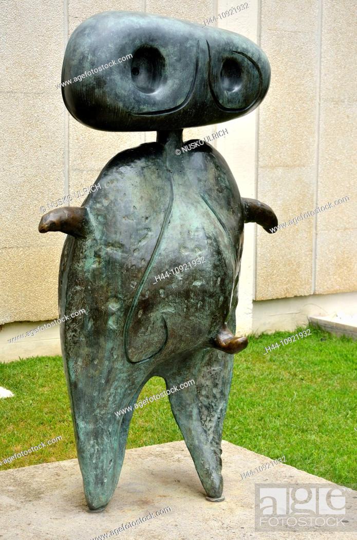 Stock Photo: Miro, museum, Barcelona, Spain, art, figure, Fondation, Llu's Sert, roof, object, figure, bronze,.