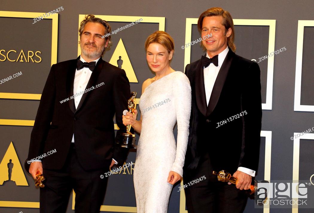 Stock Photo: Joaquin Phoenix, Renée Zellweger and Brad Pitt at the 92nd Academy Awards - Press Room held at the Dolby Theatre in Hollywood, USA on February 9, 2020.