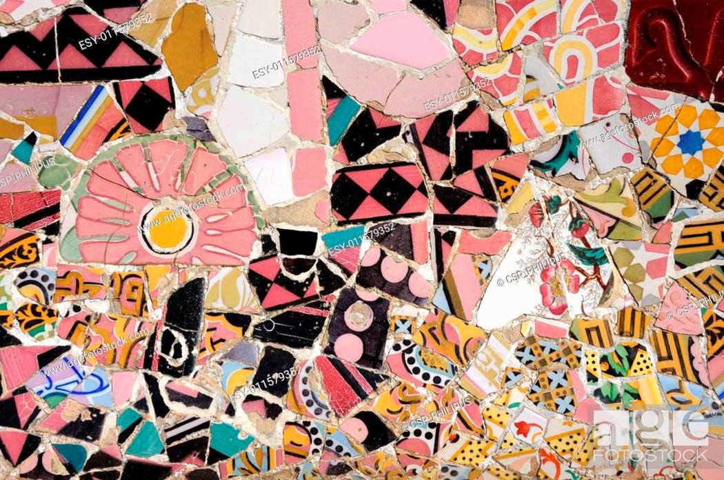 Stock Photo: Colorful mosaic in Antoni Gaudis Park Gï¿½ell in Barcelona, Spain.
