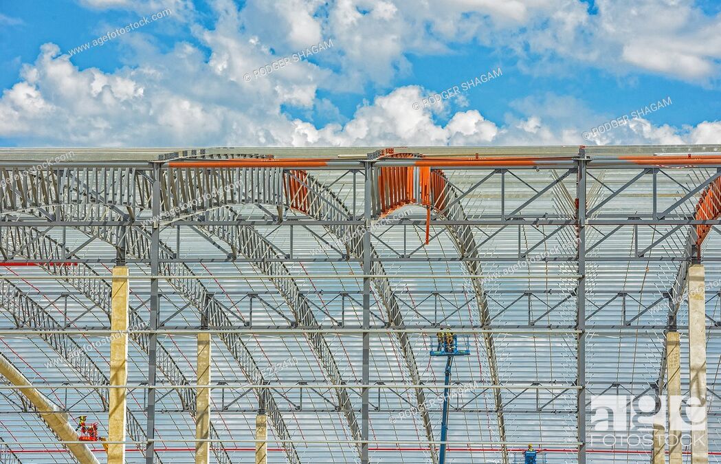 Stock Photo: Steel framework of a warehouse under construction. Cape Town, South Africa.