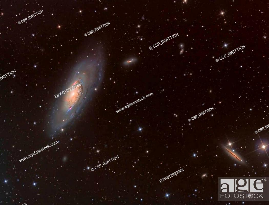 Stock Photo: M106 spiral galaxy in constellation Canes Venatici.