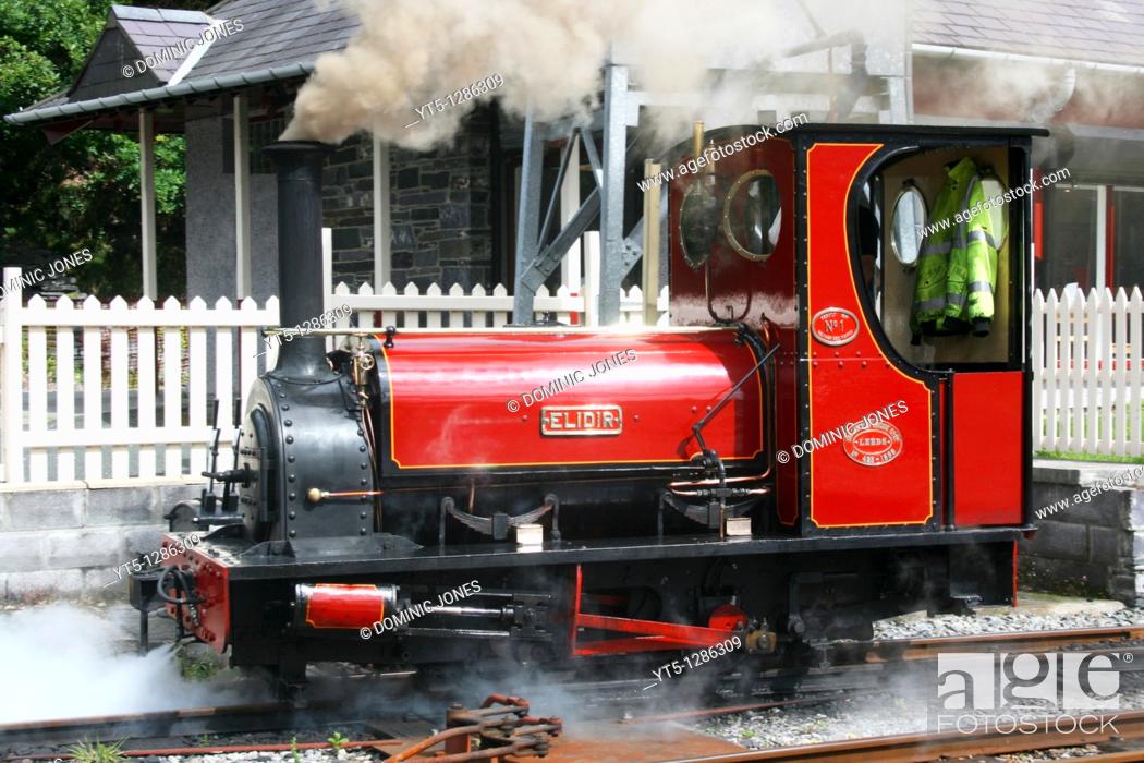 Stock Photo: Steam Engine, Lake Side Railway, Llanberis, Snowdonia National Park, Wales.