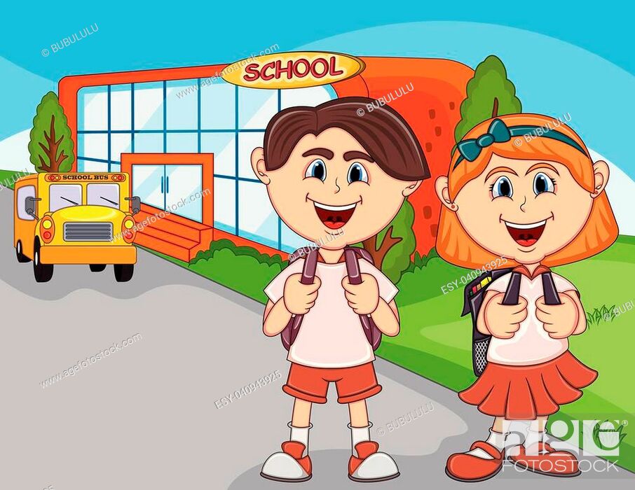 Children go to school cartoon - full color, Stock Vector, Vector And Low  Budget Royalty Free Image. Pic. ESY-040943925 | agefotostock