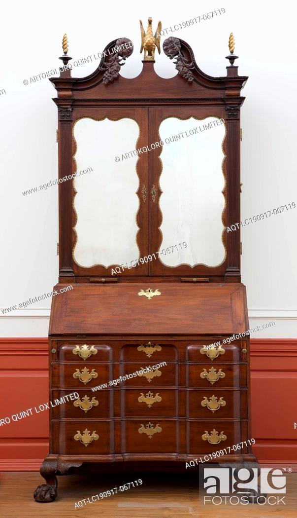 Stock Photo: Secretary, between 1770 and 1785, mahogany, white pine, mirrors, gilt and brass, Overall: 102 1/2 × 42 1/2 × 24 inches (260.4 × 108 × 61 cm).