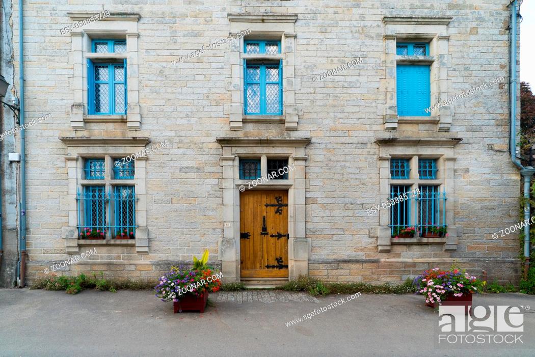Stock Photo: Rochefort-en-Terre, Morbihan / France - 24 August, 2019: detail view of historic architecture and buildings in the picturesque French village of.