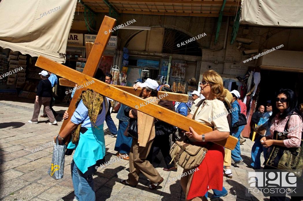 Stock Photo: Procession with cross,  Jerusalem. Israel.