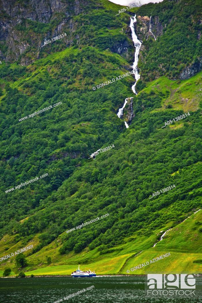 Stock Photo: Naeroyfjord Sognefjord branch, Sogn and Fjordane, Norway.