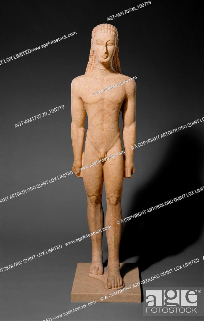 Stock Photo: Marble statue of a kouros (youth), Archaic, ca. 590â€“580 B.C., Greek, Attic, Marble, Naxian, H. without plinth 76 5/8 in. (194.6 cm); H.