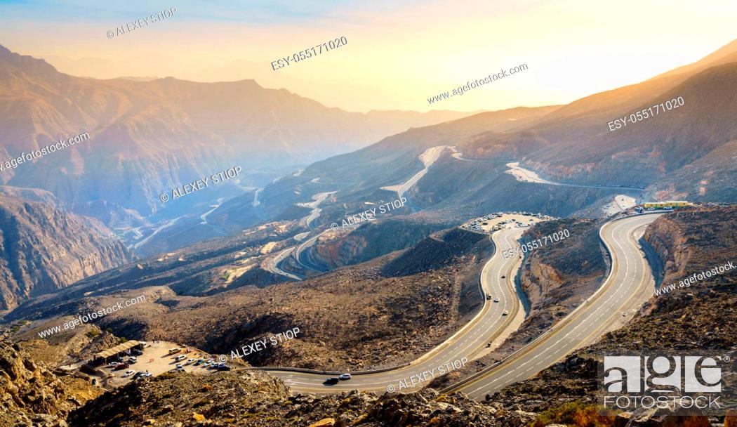 Stock Photo: Mountain road on Jebel Jais in Ras Al Khaimah, UAE.