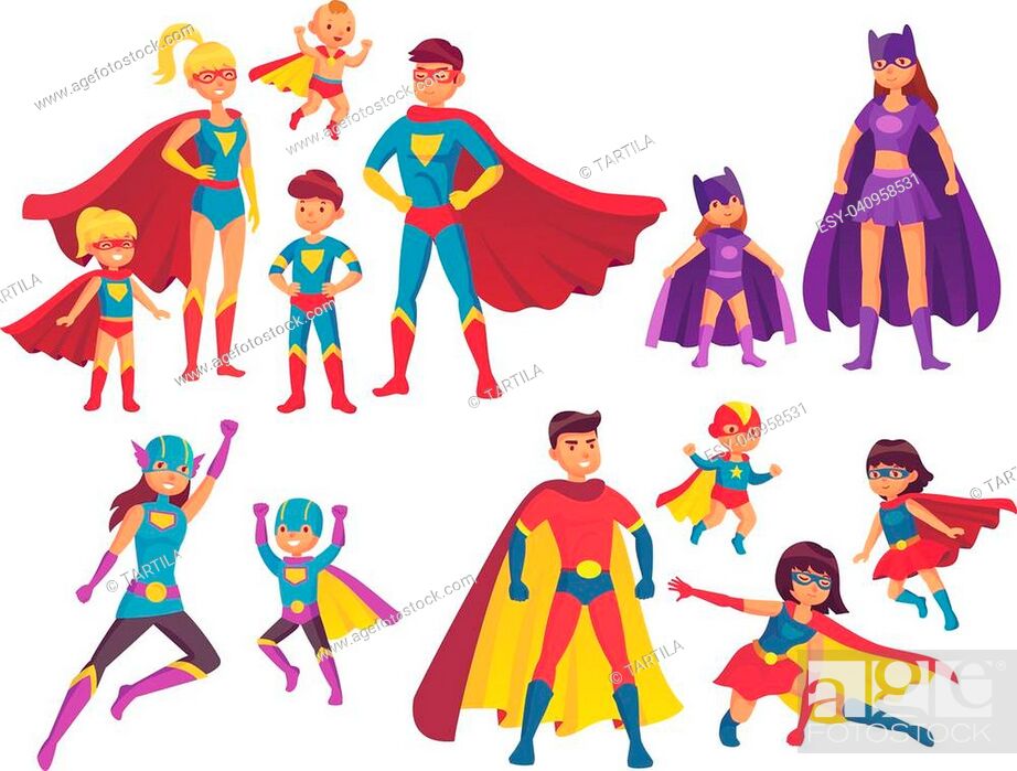 Superhero family characters. Superheroes character in costumes with hero  cape silhouette for comics, Stock Vector, Vector And Low Budget Royalty  Free Image. Pic. ESY-040958531 | agefotostock
