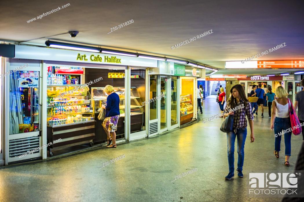 Stock Photo: Underground shopping arcade under the roundabout and Centrum metro station. Warsaw, Poland, Europe.