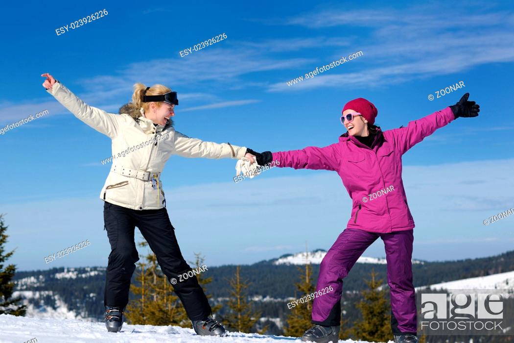 Stock Photo: winter season fun with group of girls.