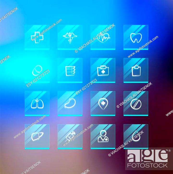 Stock Photo: Medical Flat Glass Icons on Blur Background.