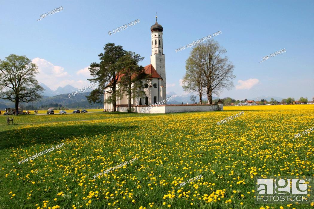 Stock Photo: St. Coloman church near Fussen, Allgaeu region, Bavaria, Germany, Europe.