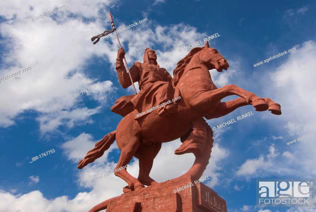 Stock Photo: Equestrian statue, between Sary Chelek and Bishkek, Kyrgyzstan, Central Asia.