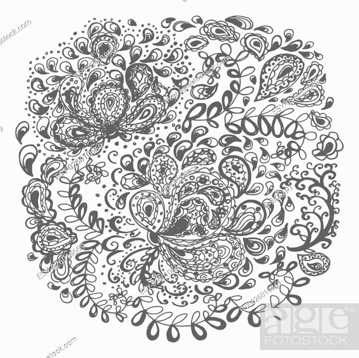 Floral doodle tattoo design. Illustration with paisley ornaments.  Hand-drawn flowers. Stock Vector | Adobe Stock