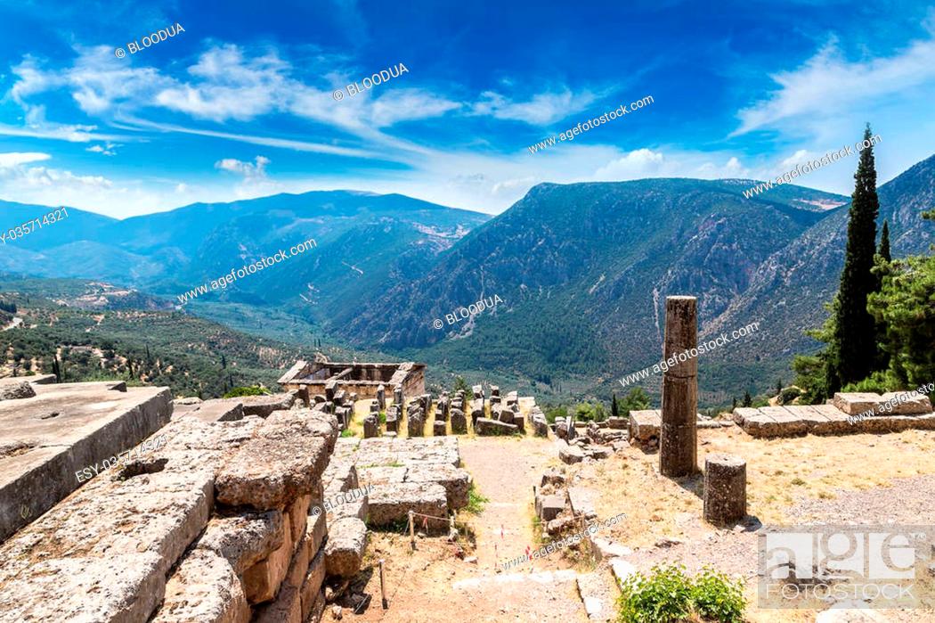 Stock Photo: Ancient ruins in Delphi, Greece in a summer day.