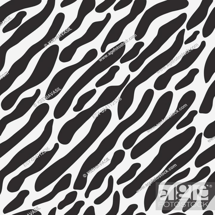 Stock Vector: White and black. Monochrome. Coloring Zebra seamless vector illustration. Diagonal curved bands. Wavy texture on white background.