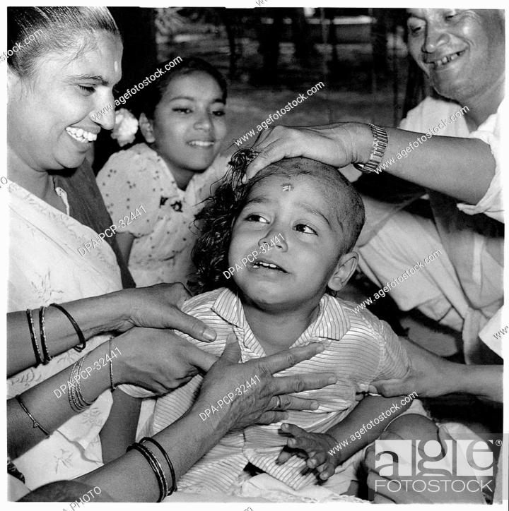 Deepak Mundan first hair cutting ceremony. Gondal, Saurashtra, Gujarat,  India, 1961, Stock Photo, Picture And Rights Managed Image. Pic.  DPA-PCP-32441 | agefotostock