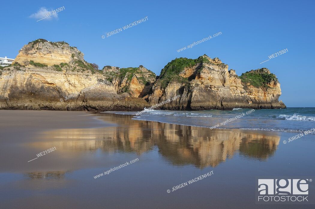 Stock Photo: Praia dos Tres Irmaos, rocky landscape on the beach, Alvor, Algarve, Portugal, Europe.