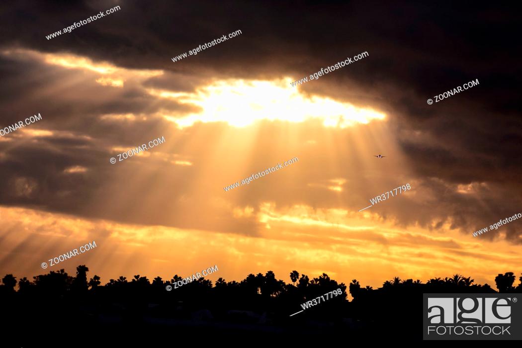 Stock Photo: Sun Setting on the Atlantic Ocean in Tenerife Canary Island Spain.