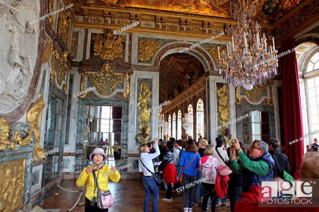 Stock Photo: PARIS - APRIL 28. Visitors on queue for Versailles palace April, 28, 2013. The Versailles palace has been on UNESCO in World Heritage List for 30 years.