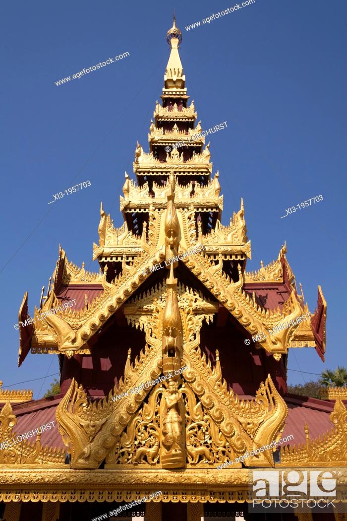 Stock Photo: Roof of a prayer hall at Shwezigon Pagoda, near Wetkyi-in and Nyaung U, Bagan, Myanmar, (Burma).