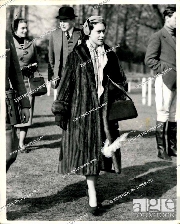 Stock Photo: Mar. 12, 1954 - Princess Margaret Attends the Sandown Park Races - Keystone Photo Shows:- Princess Margaret Seen as she walks to the Paddock - When she visited.