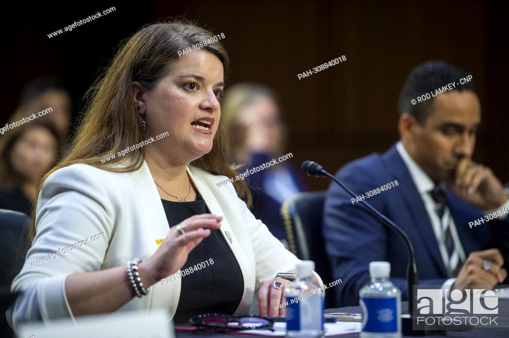 Stock Photo: Maggie Toulouse Oliver, Secretary of State, New Mexico, responds to questions during a Senate Committee on the Judiciary hearing to examine protecting our.