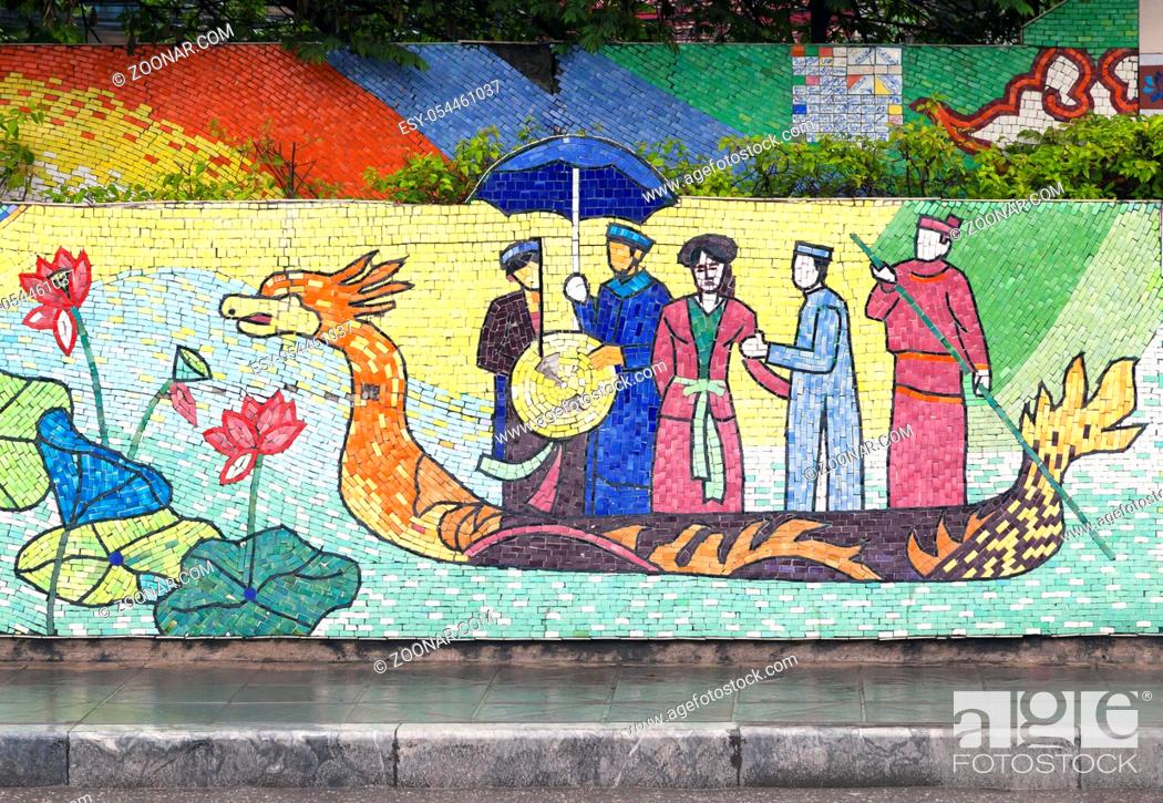 Stock Photo: Hanoi, VIETNAM - JANUARY 12, 2015 - Ceramic mosaic mural in Hanoi, the giant art-project of 2007-2010.