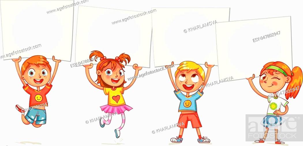 Children holding empty blank board. Kids are raised up posters, Stock  Vector, Vector And Low Budget Royalty Free Image. Pic. ESY-047802947 |  agefotostock