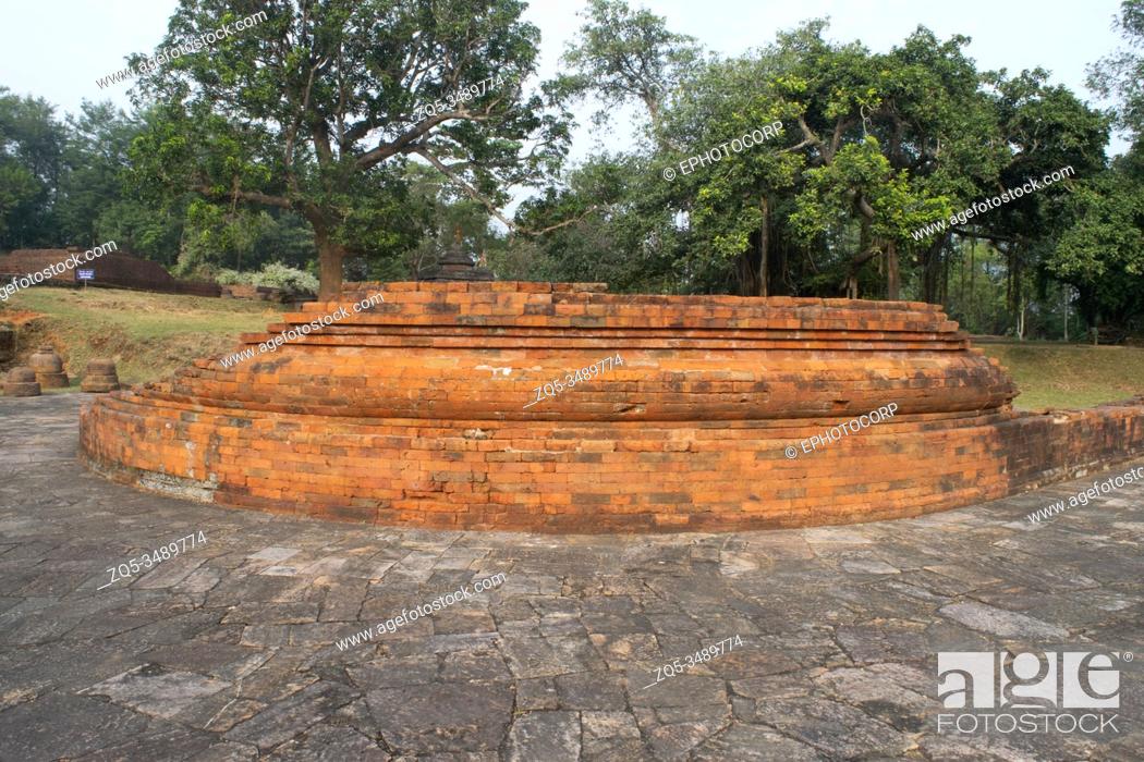 Stock Photo: General view of lower portion of Brick stupa in monastery No 3, Circa 9th and 10th century AD, Udayagiri, Orissa.