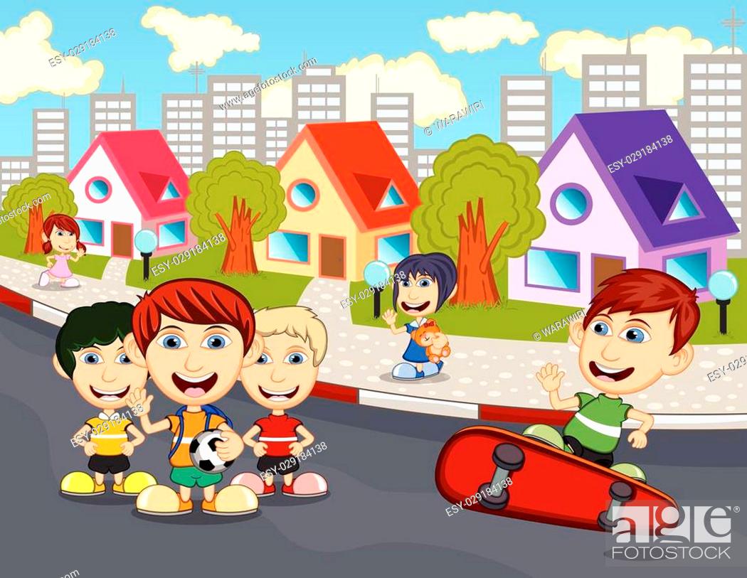 Children playing on the street cartoon, Stock Vector, Vector And Low Budget  Royalty Free Image. Pic. ESY-029184138 | agefotostock
