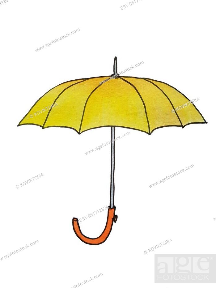 Open yellow umbrella with wooden handle. Colorful watercolor hand drawing  sketch, Stock Photo, Picture And Low Budget Royalty Free Image. Pic.  ESY-061712326 | agefotostock