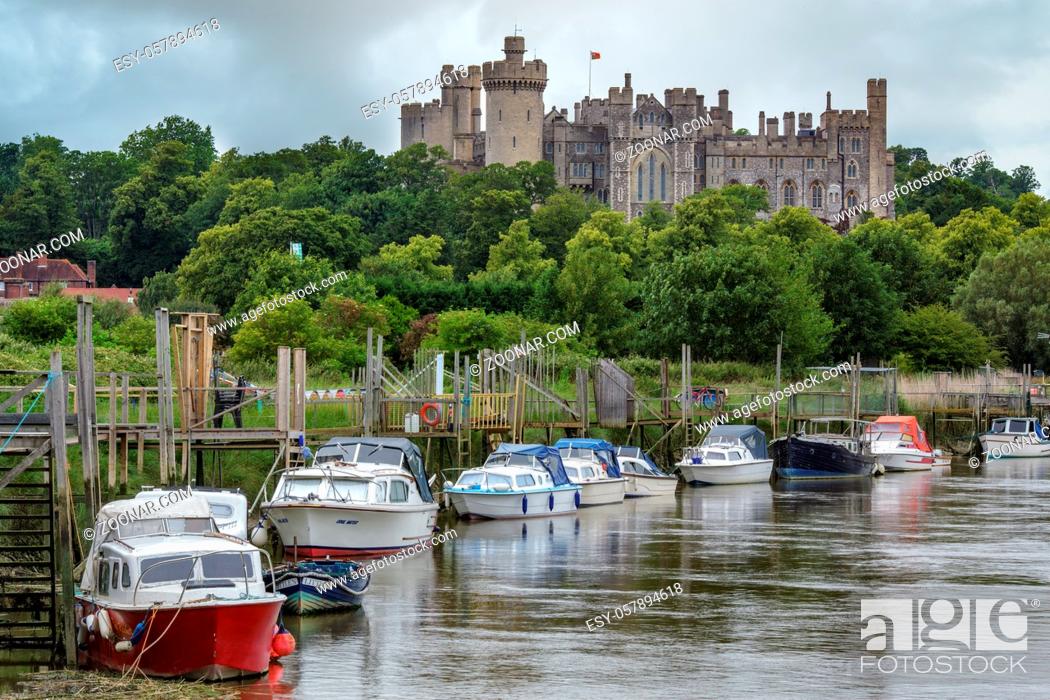 Stock Photo: View along the River Arun to Arundel Castle.